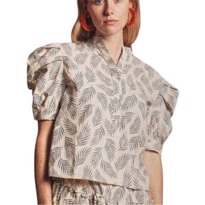 THE SHIRT BY ROCHELLE BEHRENS The Luca Shirt in Cream/Blue Palm Size XS